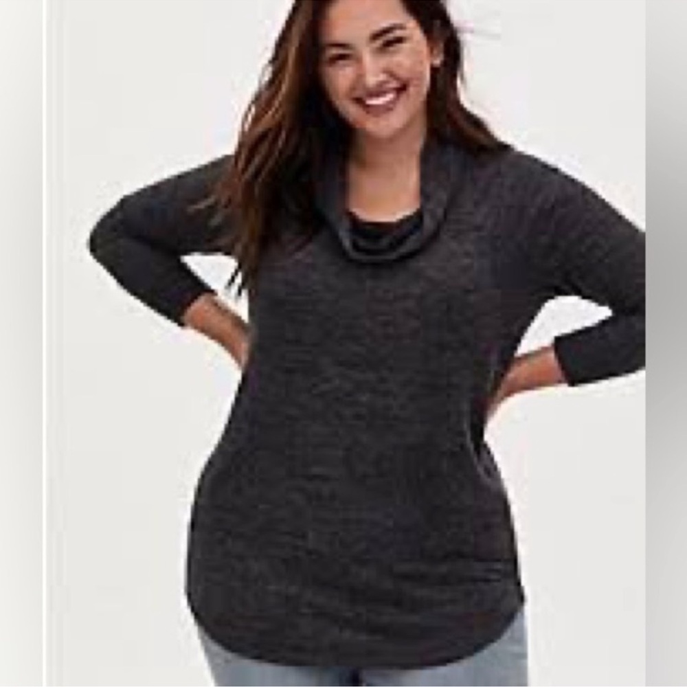 Torrid Super Soft Plush Cowl Neck Raglan Tunic Sweatshirt Black Charcoal Gray 2